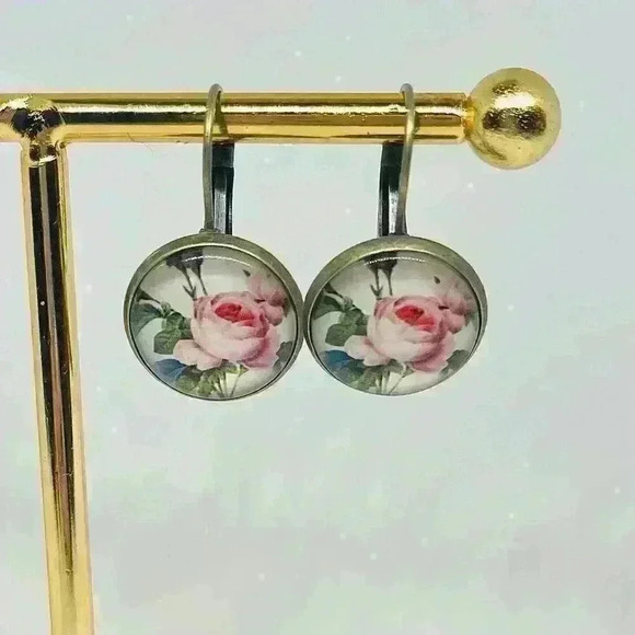 Vintage Feel Pink Roses Print Earrings - Picture 3 of 5